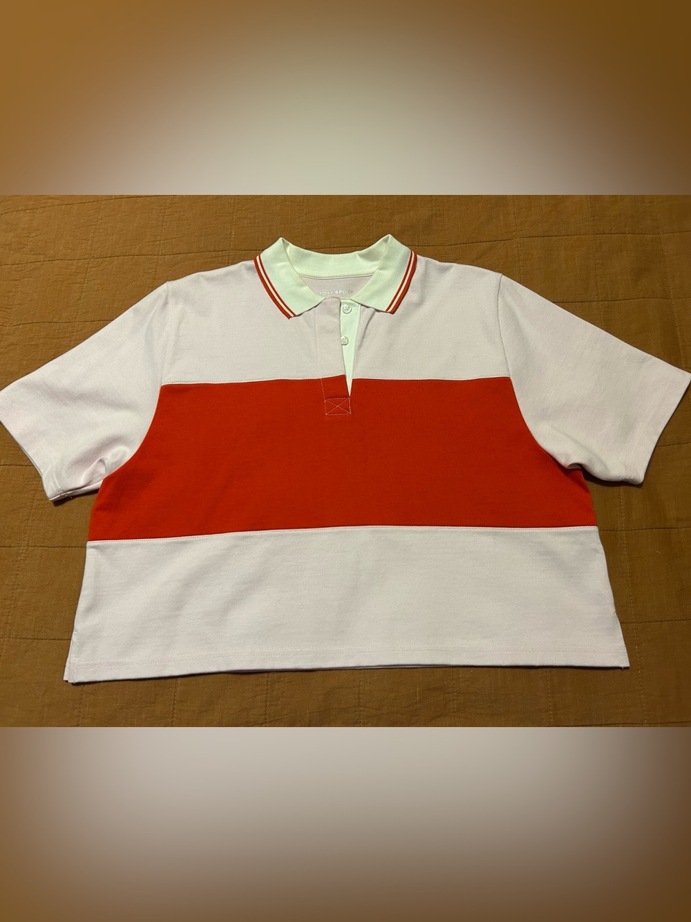 Tory Sport Pink & Red Short Sleeve Cropped Polo